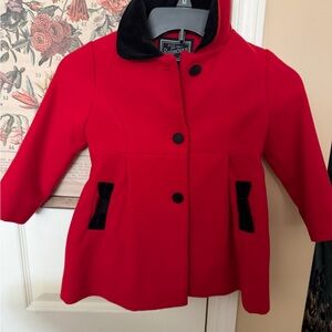 Rothschild red and black bow pea coat. 3t